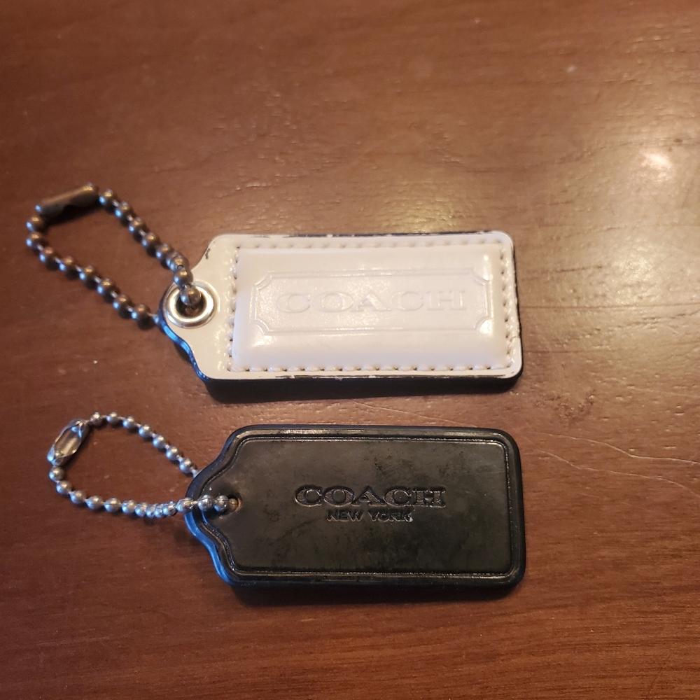 Coach White Leather & Black Plastic Keychain Hang Tags